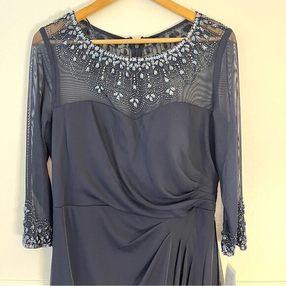 Alex Evenings Beaded Sweetheart Neck Long Sleeve Illusion Neckline Dress 12, NWT - Picture 8 of 15